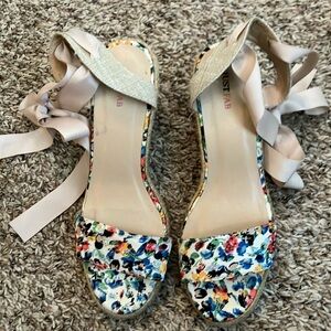 Cute floral print tie up wedges